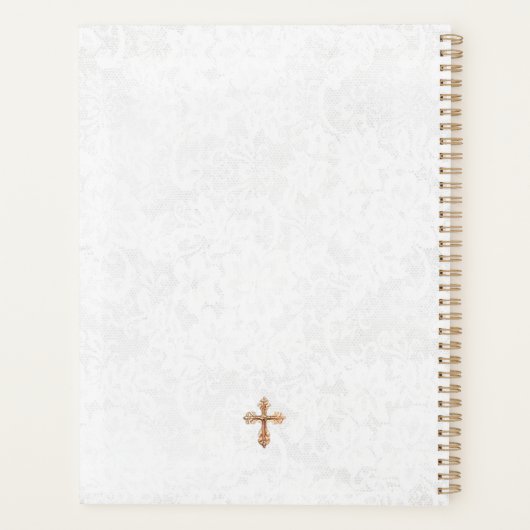 Bidden meisje witte duiven bloemeneerste communie planner (Achterkant)