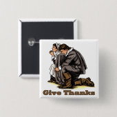 Bidden pelgrims vierkante button 5,1 cm (Voorkant /achterkant)