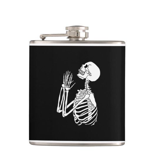 Bidden skelet op een fles heupfles (Voorkant)