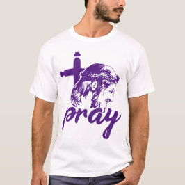 Bidden Typografie Jesus Afbeelding Paarse T-shirt