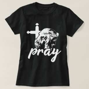 Bidden Typografie Jesus Afbeelding Zwart & Wit Vro T-shirt