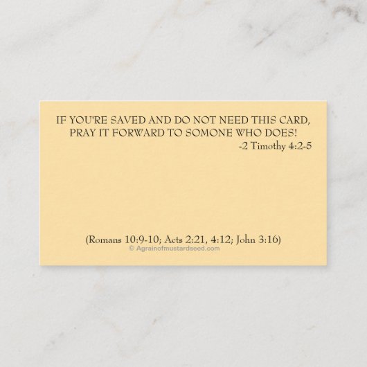Bidden van redding en kerk of bediening op de rug visitekaartje (Achterkant)
