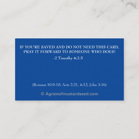 Bidden van redding en kerk of bediening op de rug visitekaartje (Achterkant)