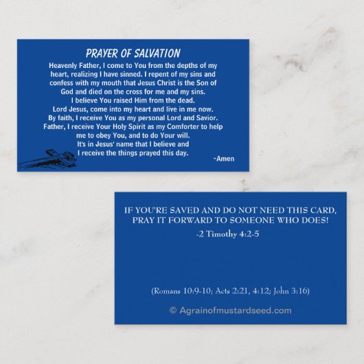 Bidden van redding en kerk of bediening op de rug visitekaartje (Voorkant / Achterkant)