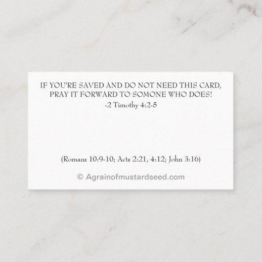 Bidden van redding en kerk of bediening op de rug visitekaartje (Achterkant)