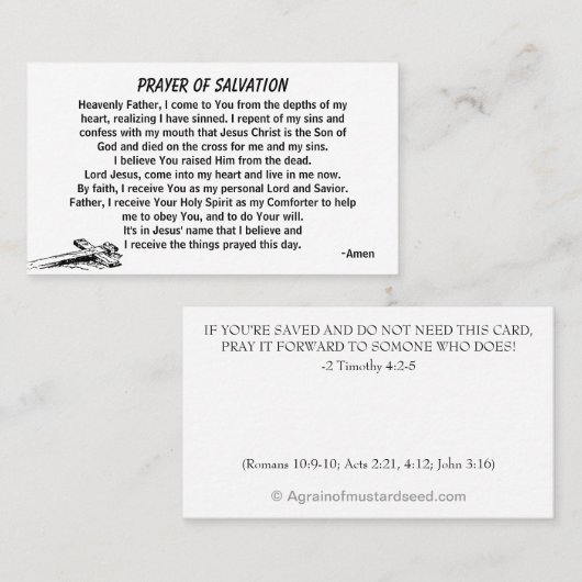 Bidden van redding en kerk of bediening op de rug visitekaartje (Voorkant / Achterkant)