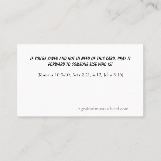 Bidden van redding en kerk of bediening op de rug visitekaartje (Achterkant)