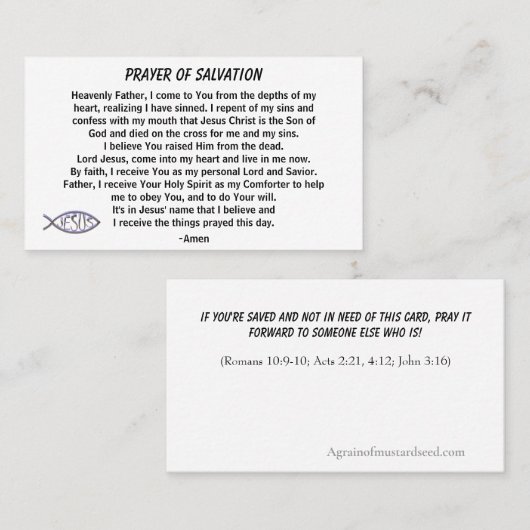 Bidden van redding en kerk of bediening op de rug visitekaartje (Voorkant / Achterkant)