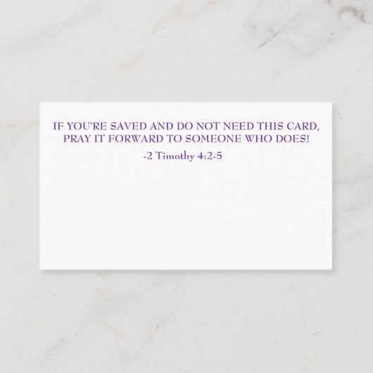 Bidden van redding en kerk of bediening op de rug visitekaartje (Achterkant)