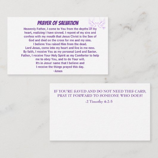 Bidden van redding en kerk of bediening op de rug visitekaartje (Voorkant / Achterkant)