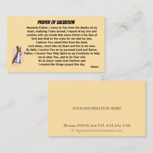 Bidden van redding en kerk of bediening op de rug visitekaartje (Voorkant / Achterkant)