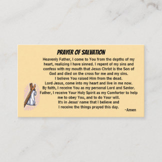 Bidden van redding en kerk of bediening op de rug visitekaartje