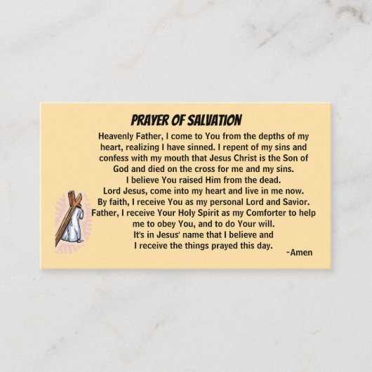 Bidden van redding en kerk of bediening op de rug visitekaartje (Voorkant)