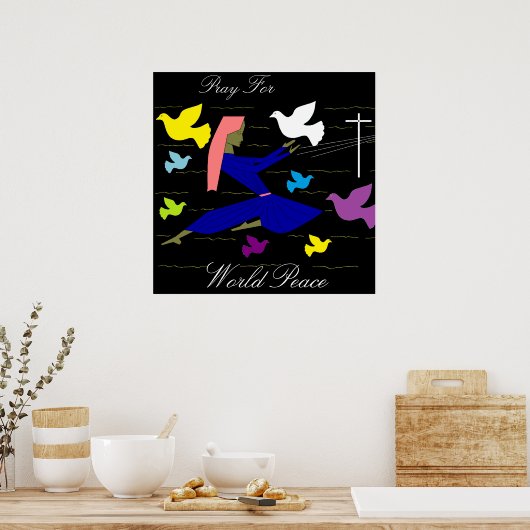 bidden voor het poster van de wereldvrede (Keuken)