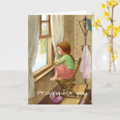 Bidden voor je kaartje, meisje thuis bij het raam kaart (Gele Bloem)