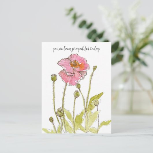 Bidden voor je religieuze roze papaver bloemen briefkaart (Staand voorkant)