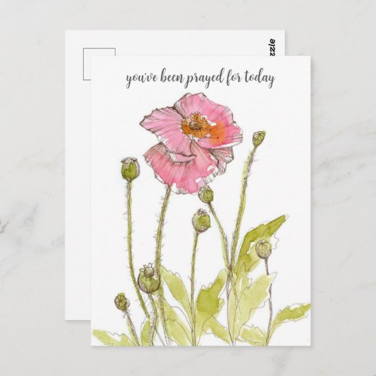 Bidden voor je religieuze roze papaver bloemen briefkaart (Voorkant / Achterkant)