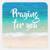 Biddend Blauwe Oceaan Strand Scène Vierkante Sticker (Voorkant)