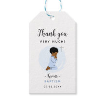 Biddend kinddoop bedank cadeau tag met kruis