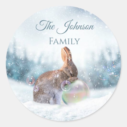 Biddend Konijn Kerst Sticker Zegel (Voorkant)