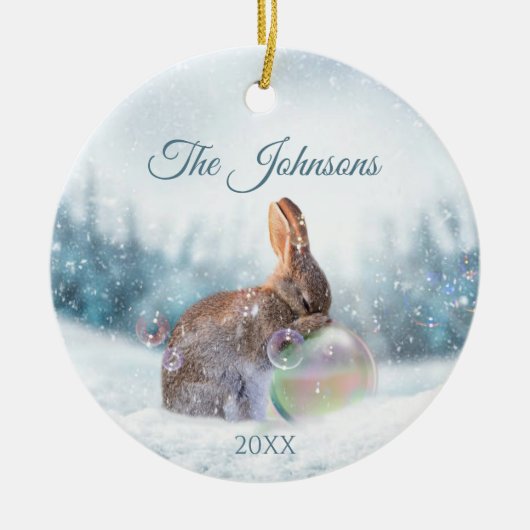 Biddend Konijn Kerstmis Religieus Ornament (Voorkant)