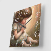 Biddend Meisje Engel Stralend Licht Halo Vierkante Klok (Hoek)