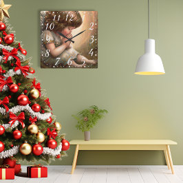 Biddend Meisje Engel Stralend Licht Halo Vierkante Klok