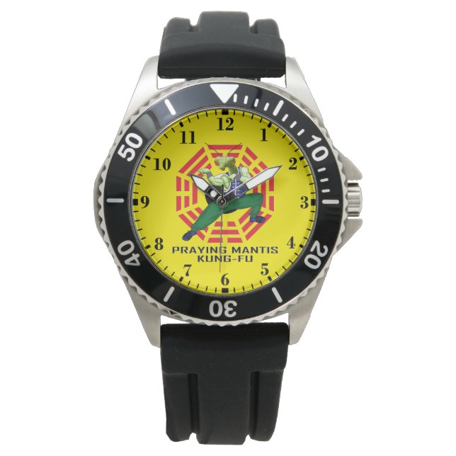 Biddende bidsprinkhaan Kung-Fu Horloge (Voorkant)