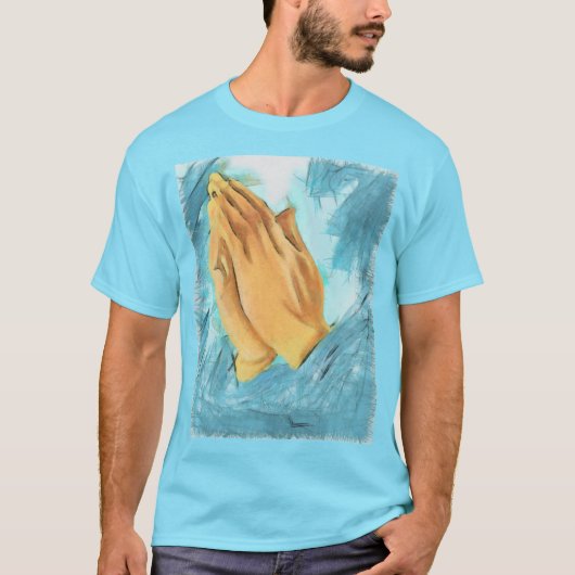 Biddende handen (blauwe achtergrond) t-shirt (Voorkant)