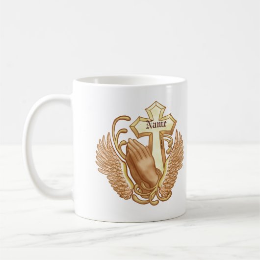 Biddende handen Christelijk kruis Koffiemok (Links)