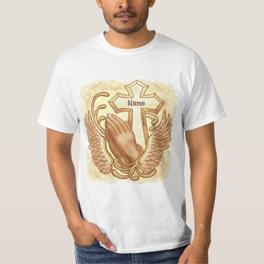 Biddende handen Christelijk kruis T-shirt (Voorkant)