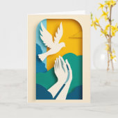 Biddende handen & opvliegende duif kaart (Gele Bloem)