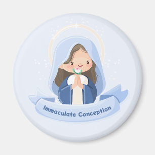 Biddende Kawaii Maagd Maria met Bloem-Lichtblauw Magneet