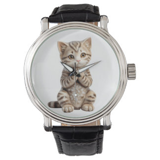 biddende kitten horloge