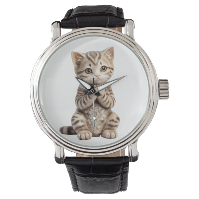 biddende kitten horloge (Voorkant)