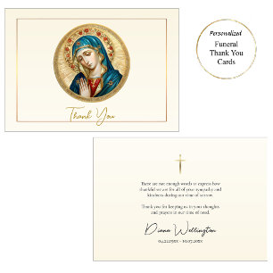 Biddende Madonna met Rozen Katholieke Uitvaart    Bedankkaart