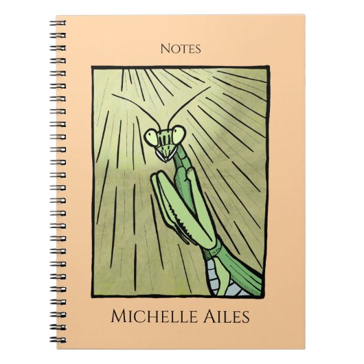 Biddende Mantis Unieke Aangepaste Titel en Naam Notitieboek (Voorkant)