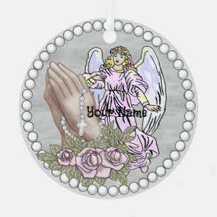 Biddende Rozenkrans Engel Metalen Ornament