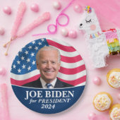 Biden 2024 - Foto met Amerikaanse vlag Papieren Bordje (Feest)