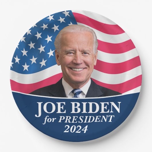 Biden 2024 - Foto met Amerikaanse vlag Papieren Bordje (Voorkant)