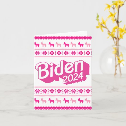 Biden 2024 Roze Kersttrui Kaart (Gele Bloem)