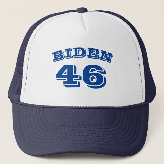 Biden 46 witte gebogen blauwe letters trucker pet (Voorkant)