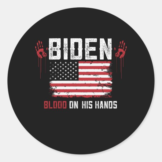 Biden bloed op zijn handen ronde sticker (Voorkant)