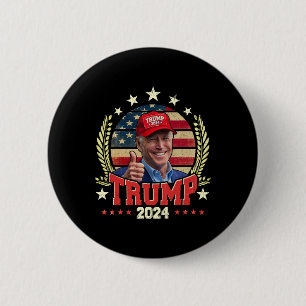 Biden draagt Trumps rode hoed shirt Grappige Trump Ronde Button 5,7 Cm