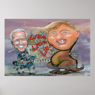 Biden Fending off Beast of Lies Poster