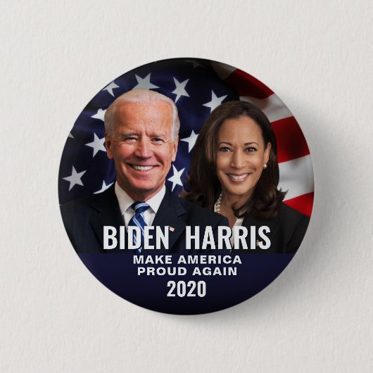 Biden Harris 2020 Patriottische vlag Foto Button (Voorkant)