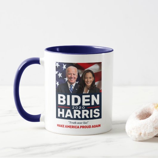 Biden Harris 2020 Truth over Lies Photo Two-Tone Mok (Met donut)
