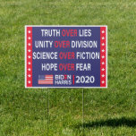 Biden Harris 2020: Truth Unity Science Hope Tuinbord<br><div class="desc">Ben je met Biden aan het rijden, dus voeg je wat plezier toe aan je huis met deze waarheid over de verdeeldheid over fictie over hoop op angst Biden Harris 2020-bordje of geef het als een perfect cadeau voor anti-troepenmensen en voor Joe Biden Kamala Harris op 3 november 2020 verkiezingen...</div>