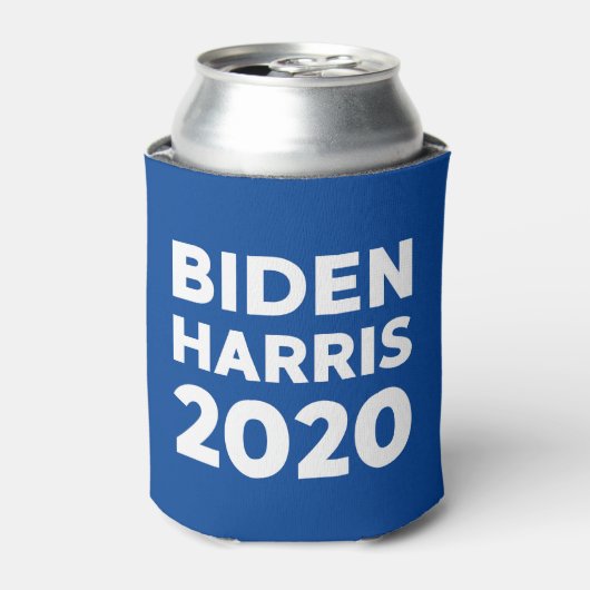 Biden Harris 2020 vetgedrukte witte tekst over bla Blikjeskoeler (Blikje Voorkant)