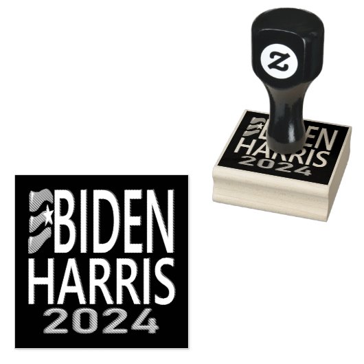 Biden Harris 2024 Verkiezing Blauw Hout Kunststemp Rubberstempel (Gestempeld)